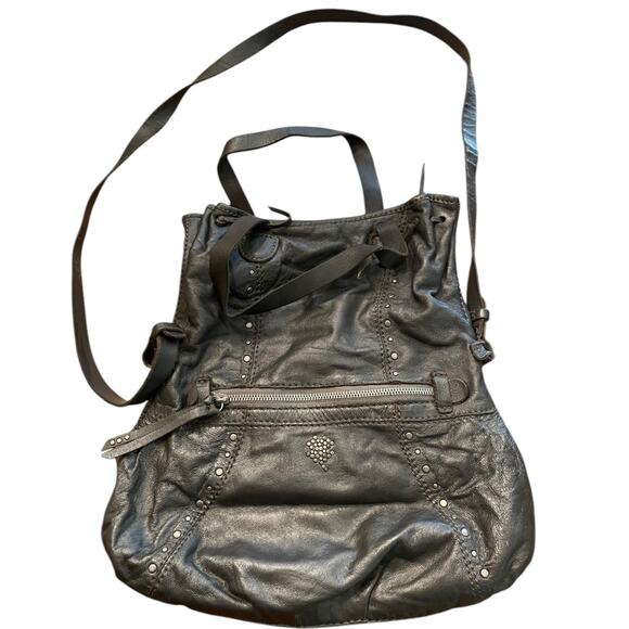 Lucky Brand Lambskin Foldover Crossbody Handbag Charcoal Gray - Picture 9 of 11